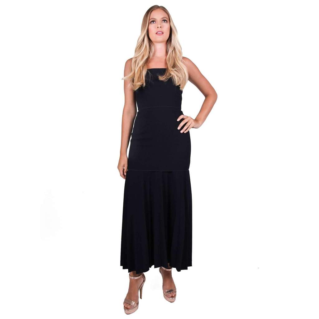 Linear Pleat Crepe Dress