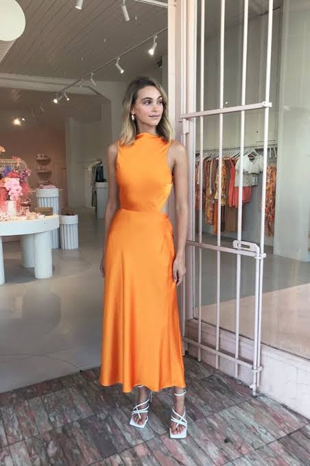 Bec Bridge Seraphine Cut Out Midi Dress Tangerine Orange Styled by Niks